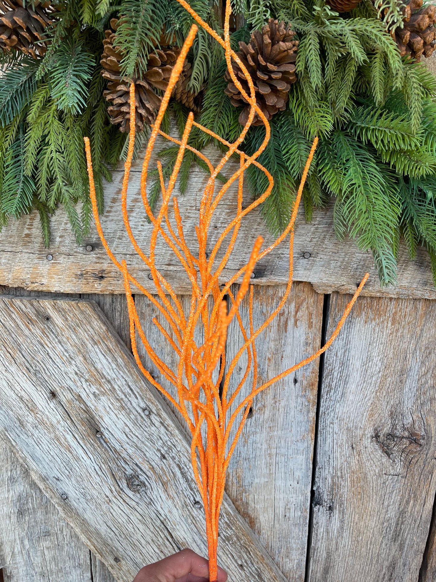 30" Orange Glitter Twig Halloween Spray, Orange Spray, Halloween Floral Stem, Halloween Spray, Picks and Stems, Orange, 57169OR