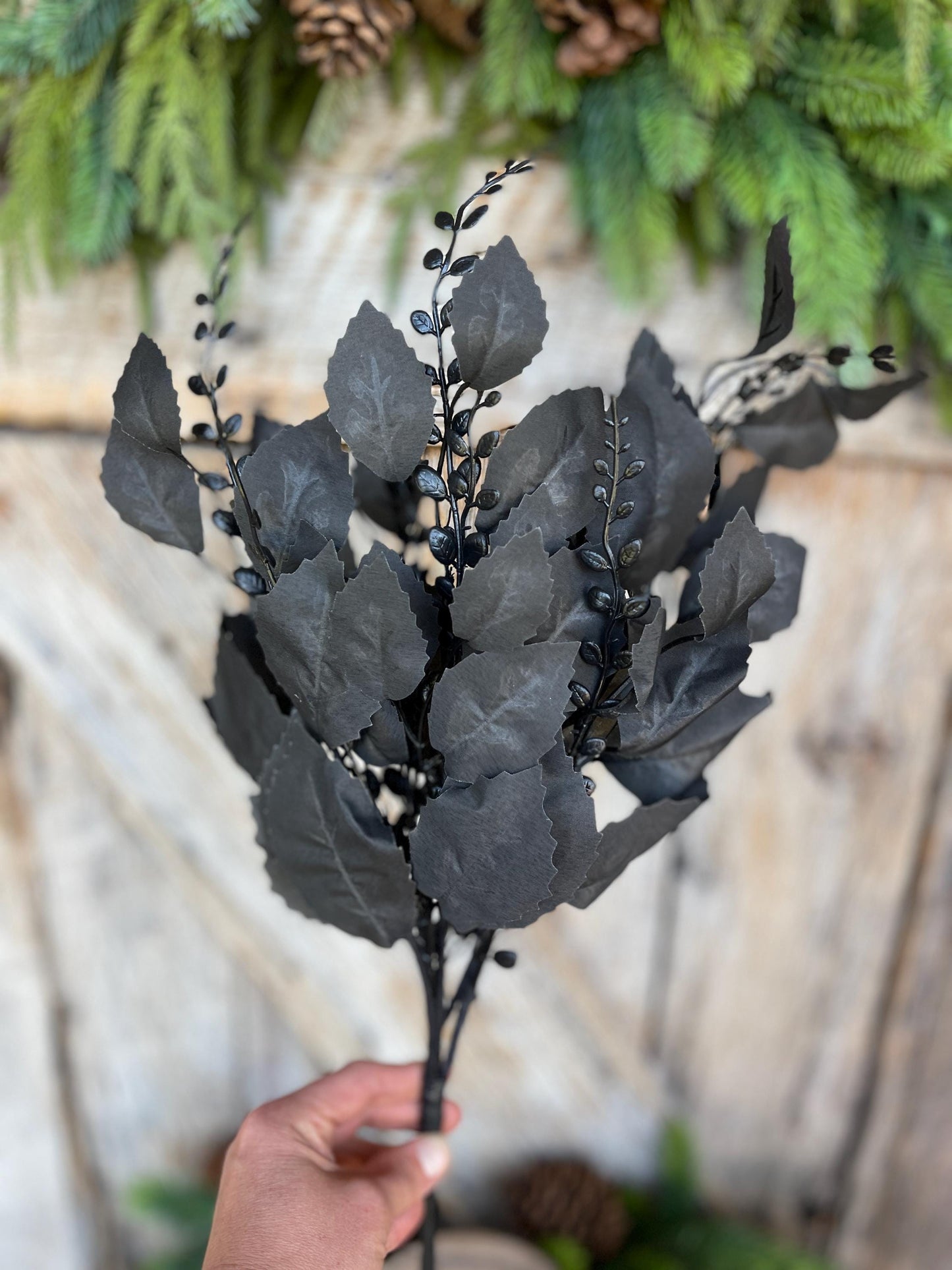 21" Black Greenery Bush, Black Leaves Bush, Black Filler Bush, Halloween Floral, Black Artificial Greenery, 57207BK