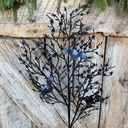 30" Black Bat Twig Floral spray, Halloween Floral Spray, Black Twig Spray