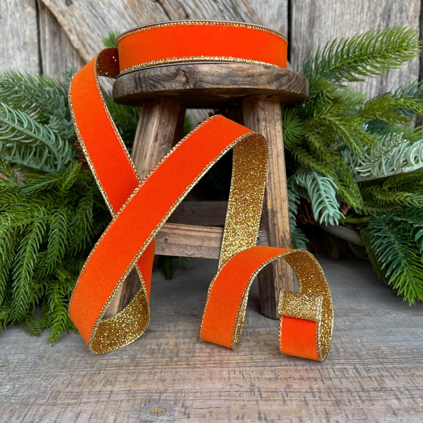 1" Orange Gold Ribbon, Farrisilk Ribbon, Orange Gold Gleam Ribbon