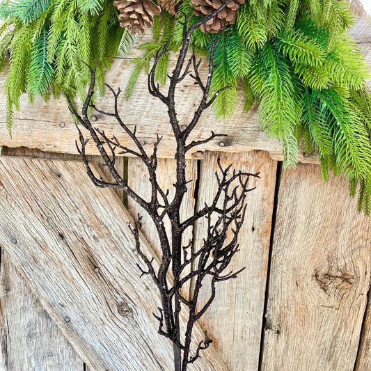 31" Black Glitter Twig Halloween Spray, Black Spray, Halloween Floral Stem