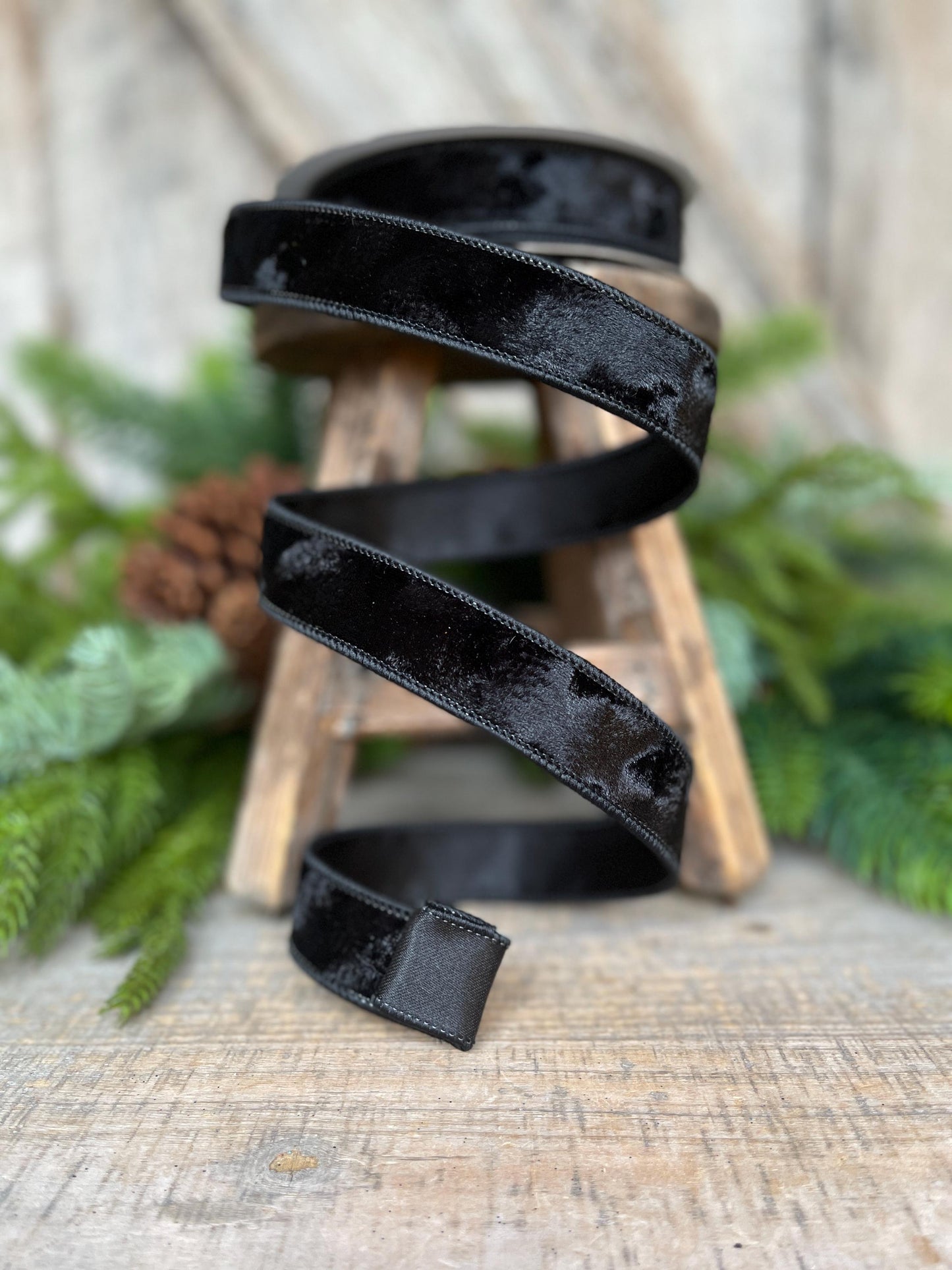 1” Black Silken Velvet Ribbon, Farrisilk ribbon, Velvet ribbon