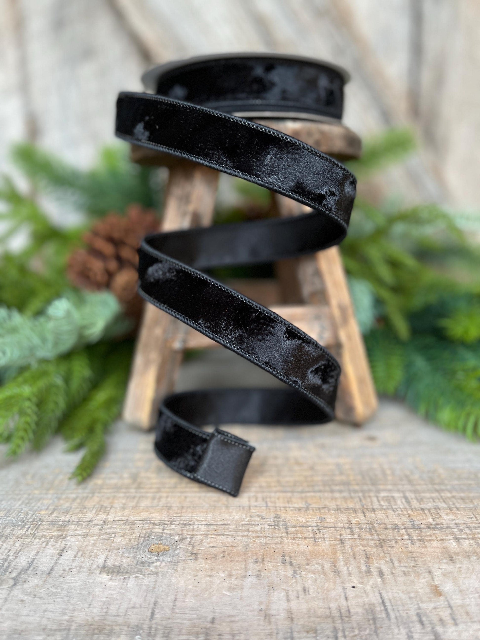 1” Black Silken Velvet Ribbon, Farrisilk ribbon, Velvet ribbon