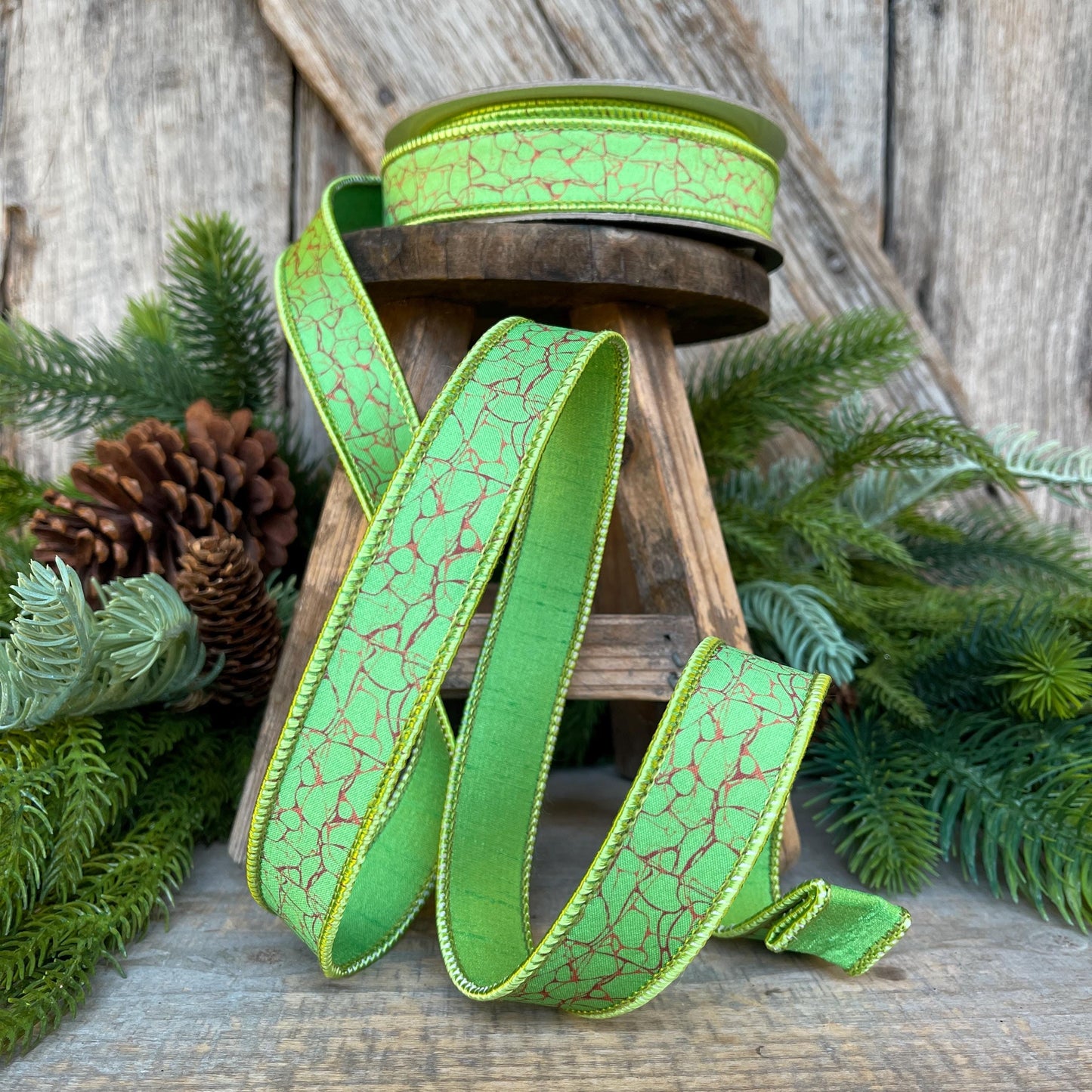 1" Lime Green Halloween Ribbon, Lime Labyrinth Ribbon, Farrisilk Ribbon, Halloween Ribbon, Wired Ribbon, HR045-61