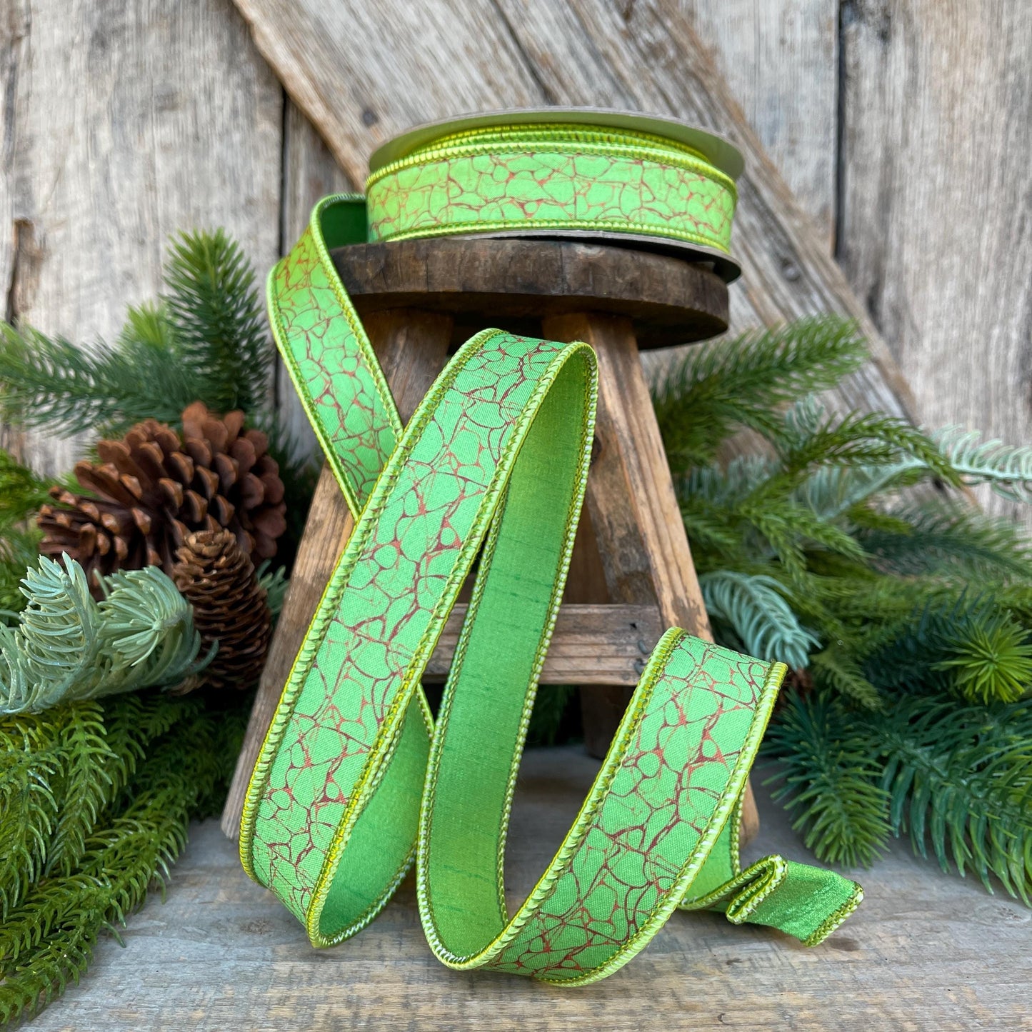 1" Lime Green Halloween Ribbon, Lime Labyrinth Ribbon, Farrisilk Ribbon
