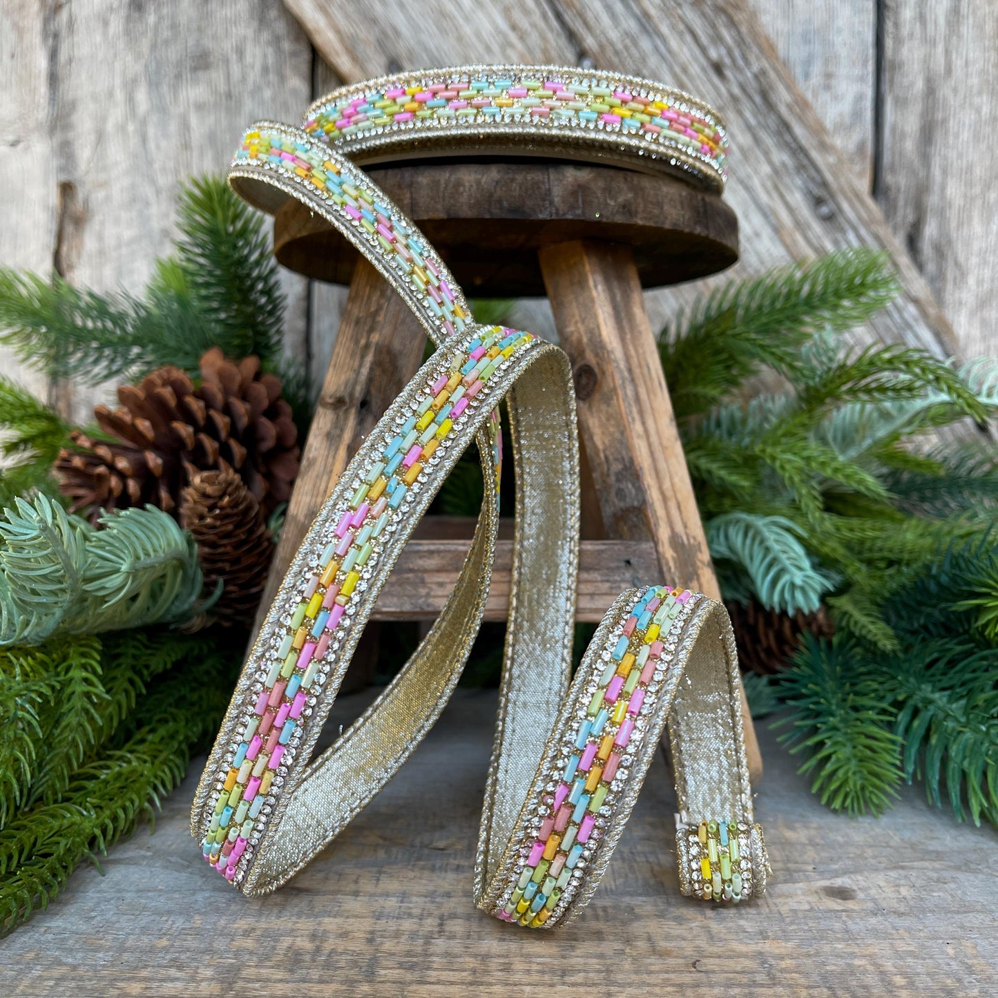 3/4" Sprinkles Ribbon, Farrisilk Ribbon, Beaded RIbbon, Pastel Sprinkle Ribbon, Candy Ribbon, Designer Ribbon, Christmas Ribbon,RK781-32