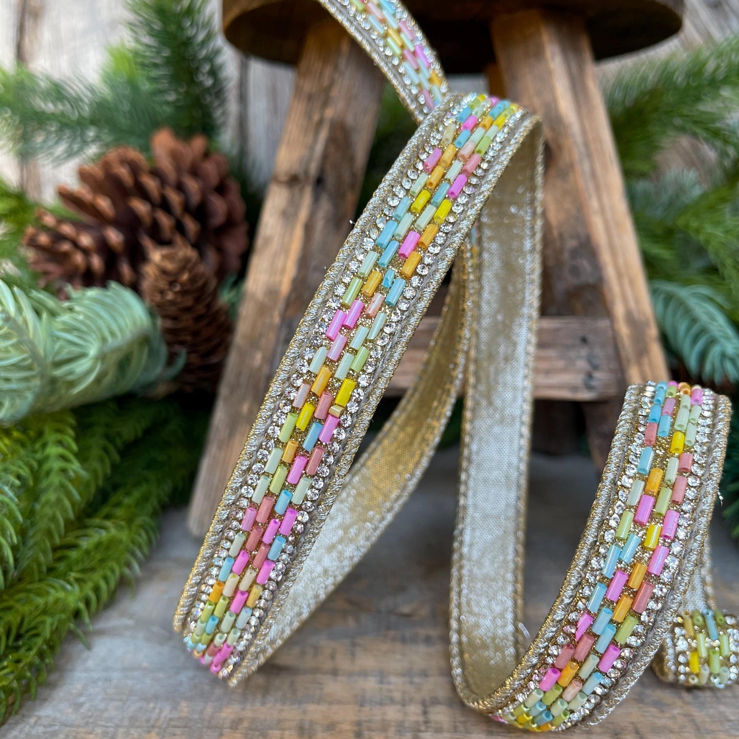 3/4" Sprinkles Ribbon, Farrisilk Ribbon, Beaded RIbbon, Pastel Sprinkle Ribbon, Candy Ribbon, Designer Ribbon, Christmas Ribbon,RK781-32