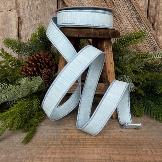 1” Baby Blue Dupion Ribbon, Farrisilk ribbon, wired ribbon