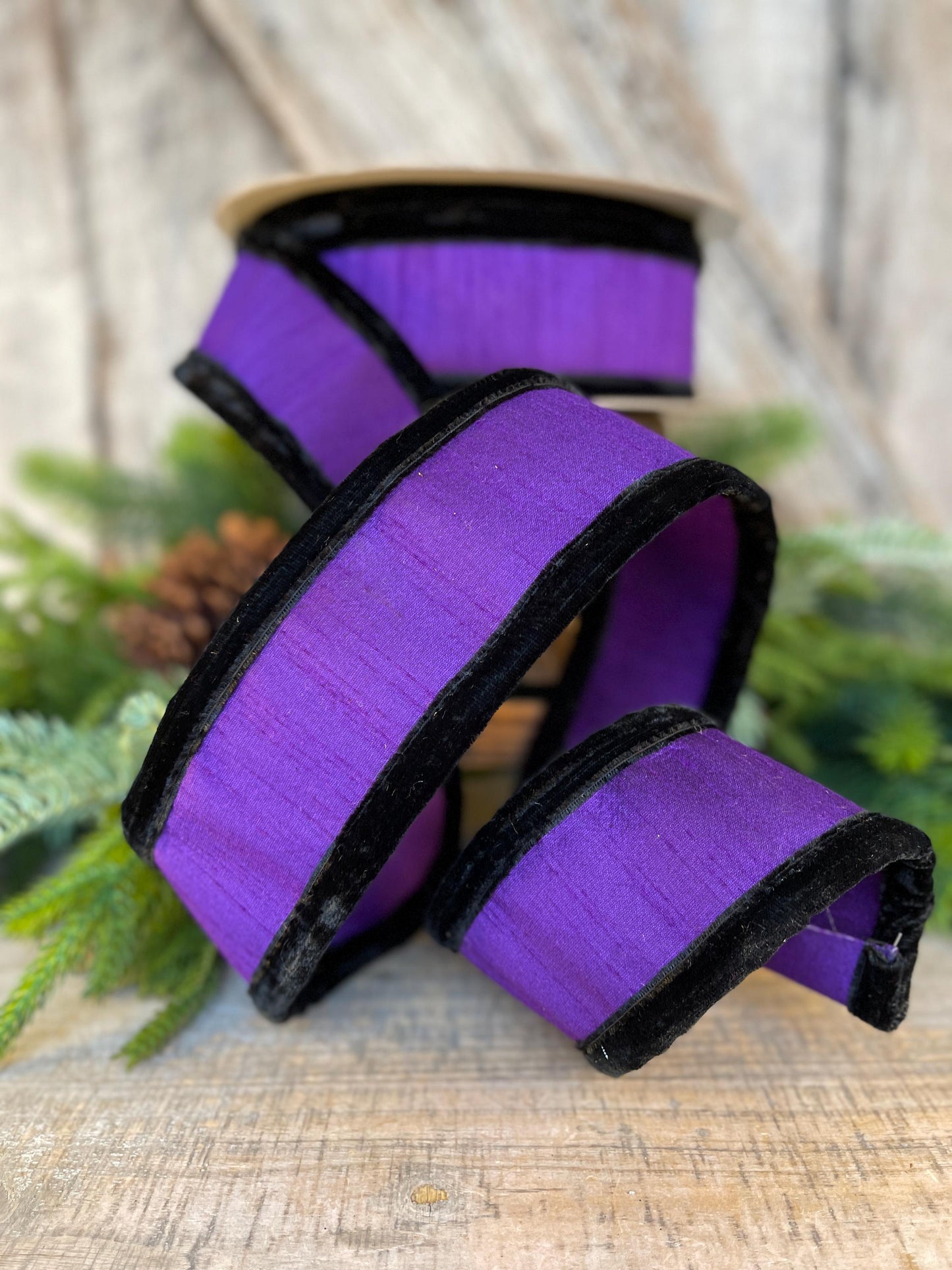 2.5" Purple Black Halloween Ribbon, Farrisilk Ribbon, Halloween Puffs Ribbon