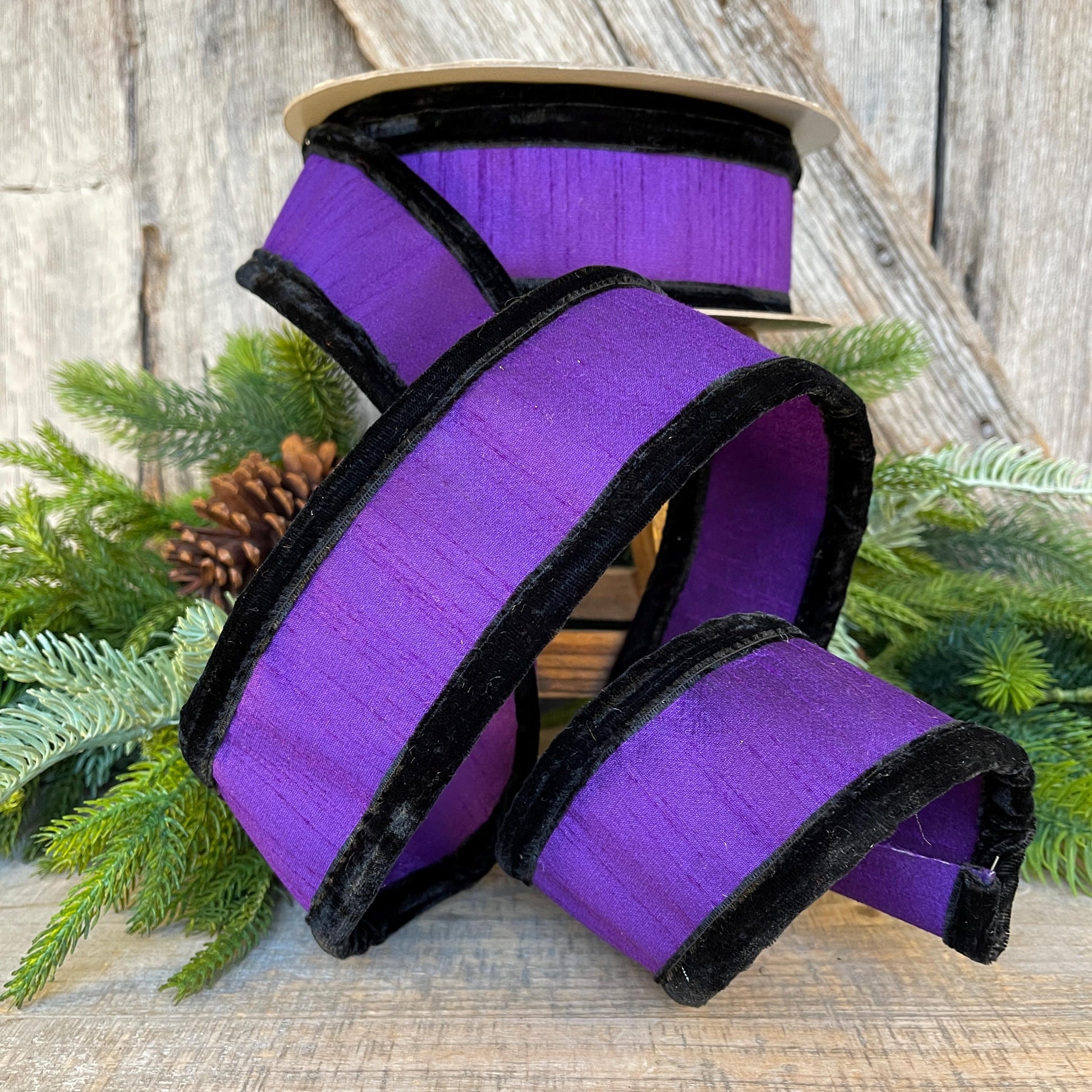 2.5" Purple Black Halloween Ribbon, Farrisilk Ribbon, Halloween Puffs Ribbon