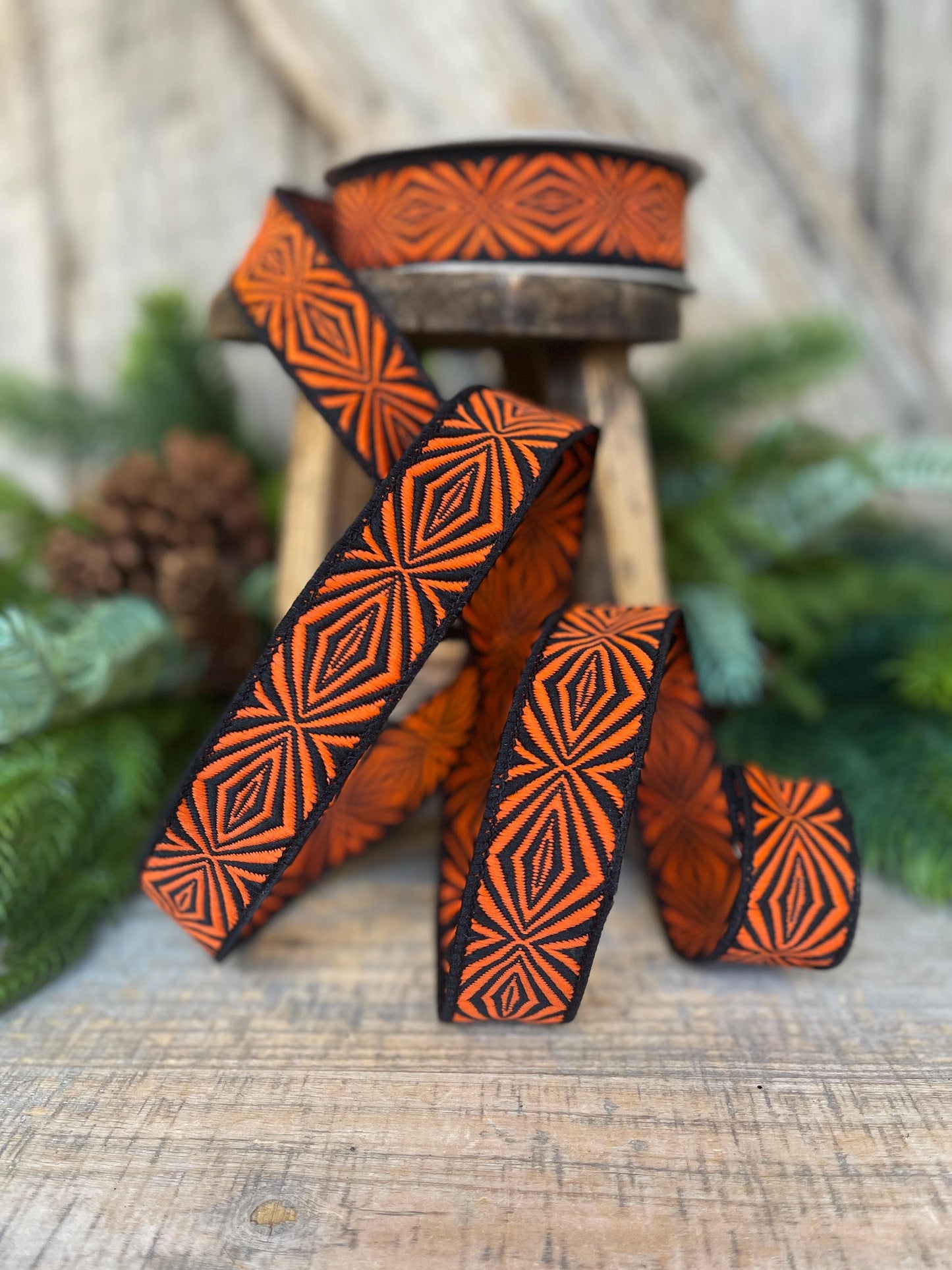 1" Halloween Ribbon, Orange Spider Ribbon, Farrisilk Ribbon, Orange Black Ribbon, Designer Ribbon, HR034-87, Wired Ribbon