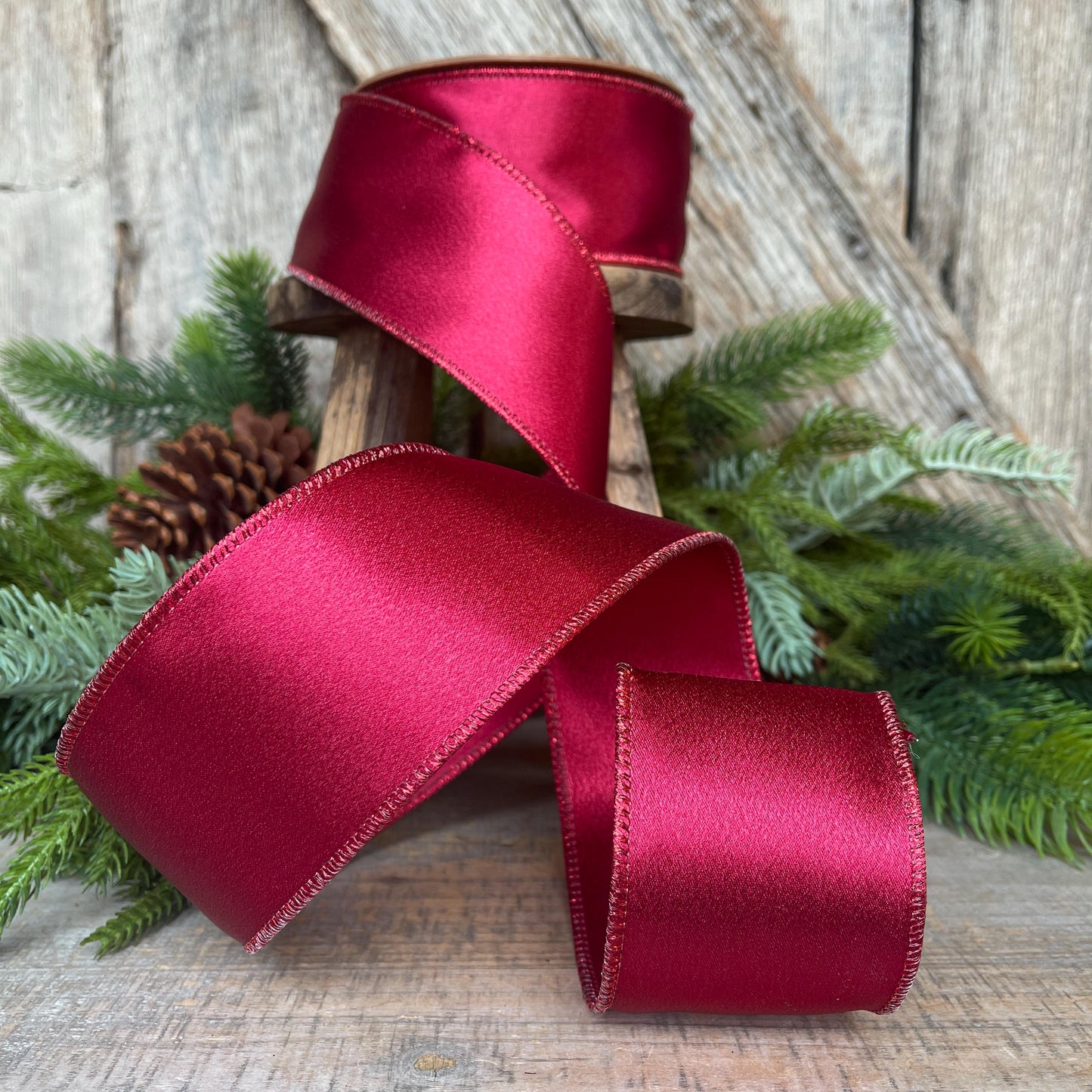 2.5" Wine Burgundy Satin Ribbon, Christmas Ribbon, Shimmer Satin Ribbon, Wired Ribbon, Maroon Ribbon