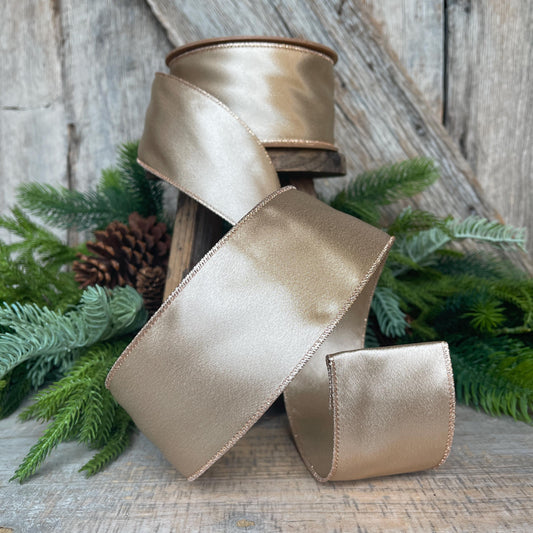 2.5" Champagne Gold Satin Ribbon, Christmas Ribbon, Shimmer Satin Ribbon