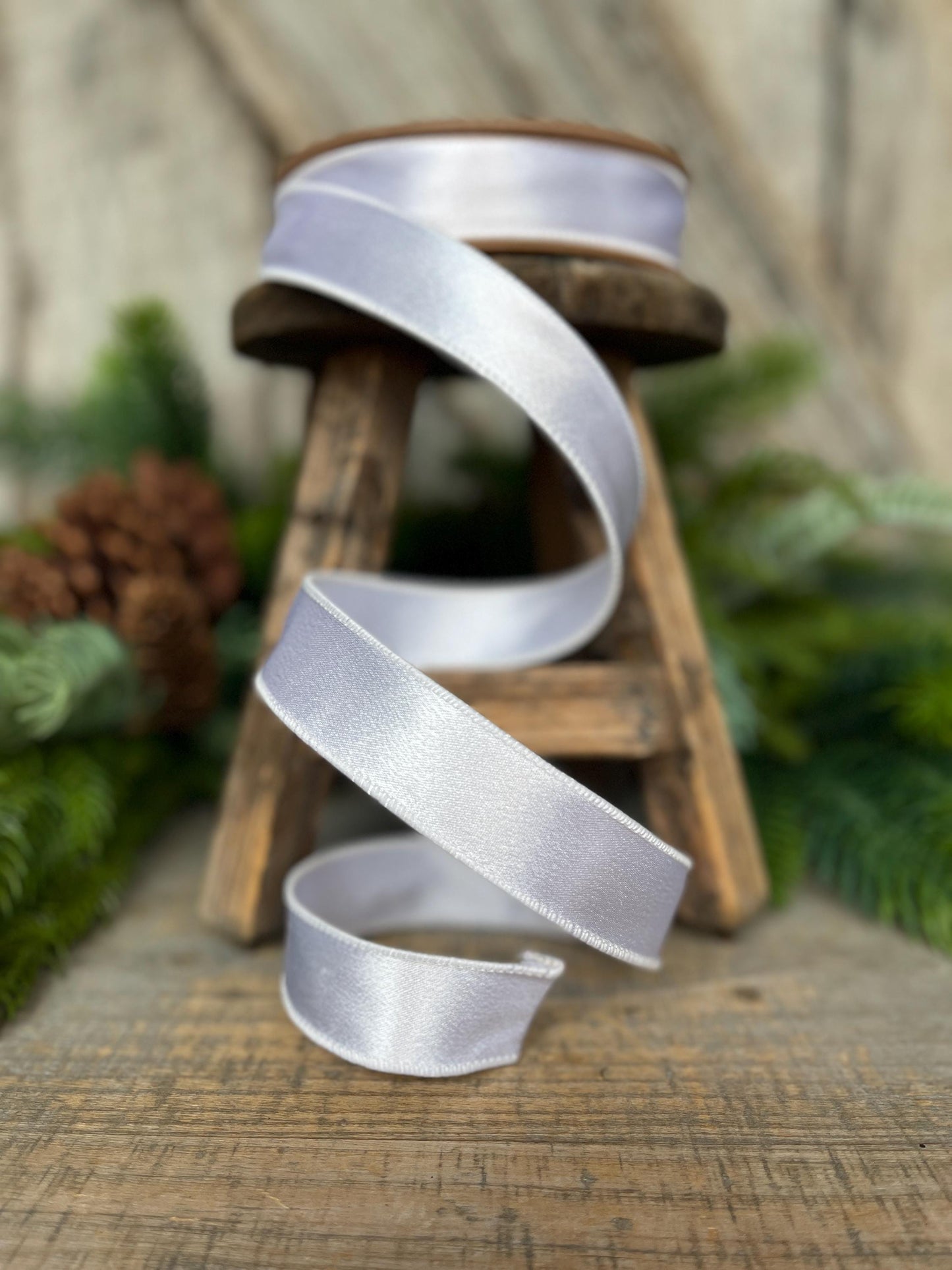 1" White Shimmer Satin Ribbon, White Satin Ribbon, Wired Ribbon, Wedding Ribbon, Christmas Ribbon, Satin Ribbon