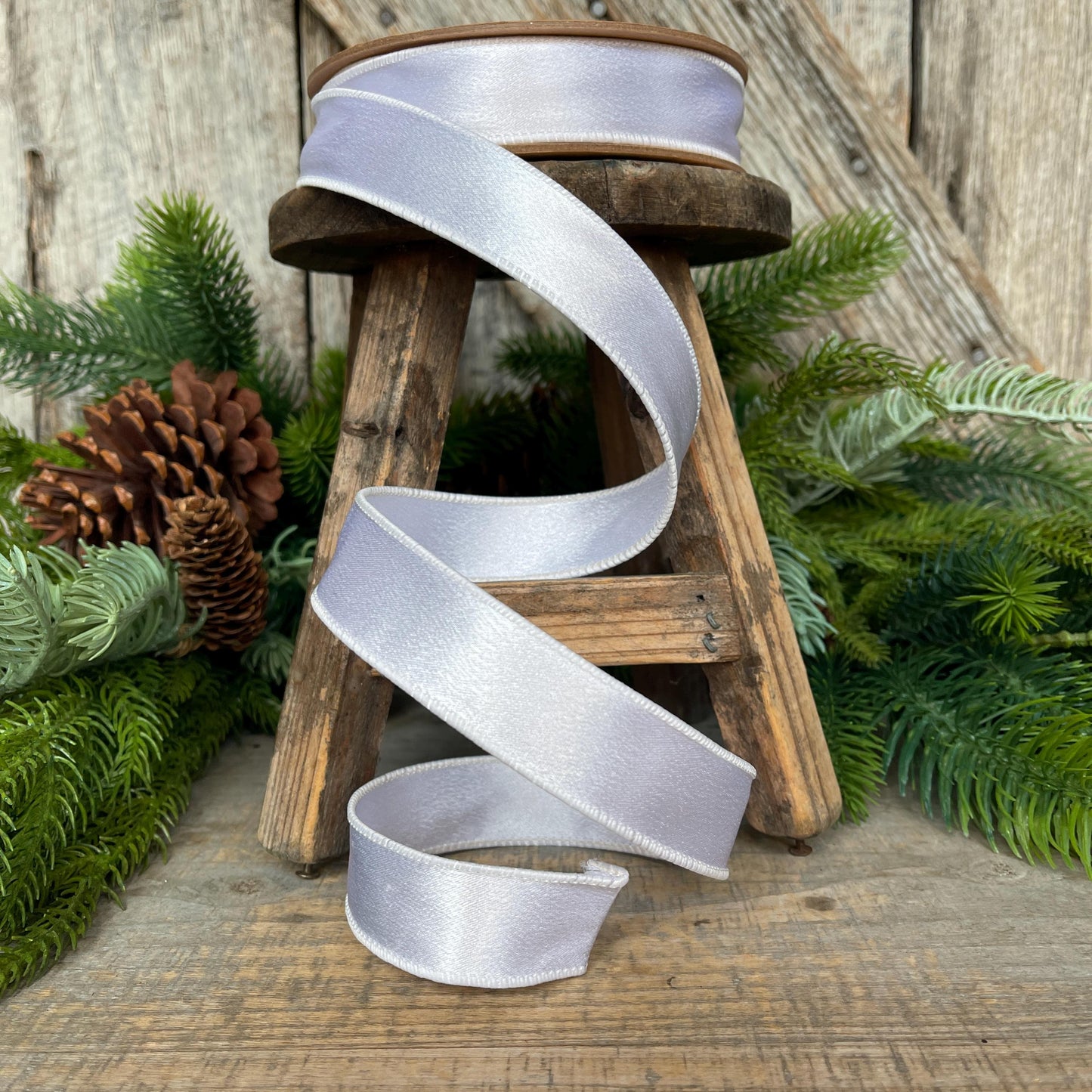 1" White Shimmer Satin Ribbon, White Satin Ribbon, Wired Ribbon, Wedding Ribbon, Christmas Ribbon, Satin Ribbon