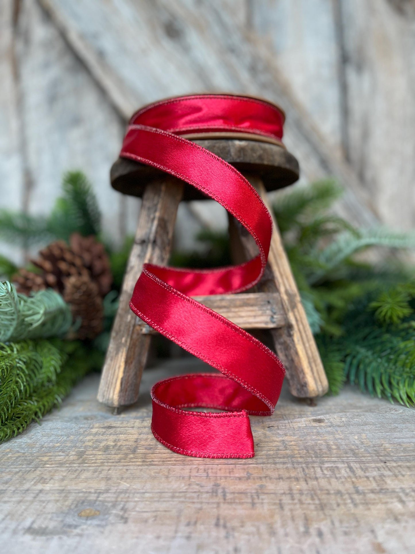 1" Red Satin Shimmer Ribbon, Christmas Ribbon, Red Ribbon, Satin Ribbon, Red Narrow Ribbon, Wired Ribbon