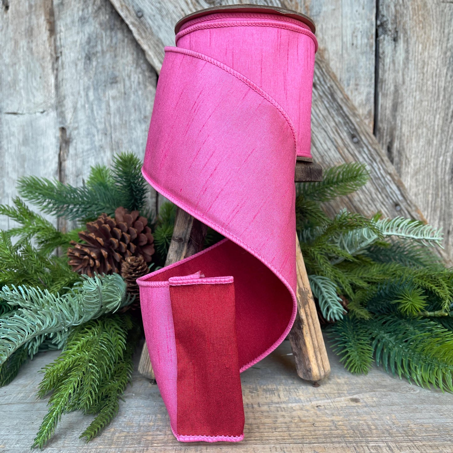 4" Pink & Red Ribbon, Doublesided ribbon, Christmas Ribbon, Bubblegum Pink Ribbon, Wired RIbbon, Designer Ribbon