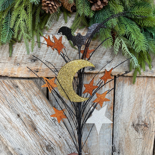 31" Halloween Spray, Gitter Crescent Moon Bat Spray, Halloween Spray