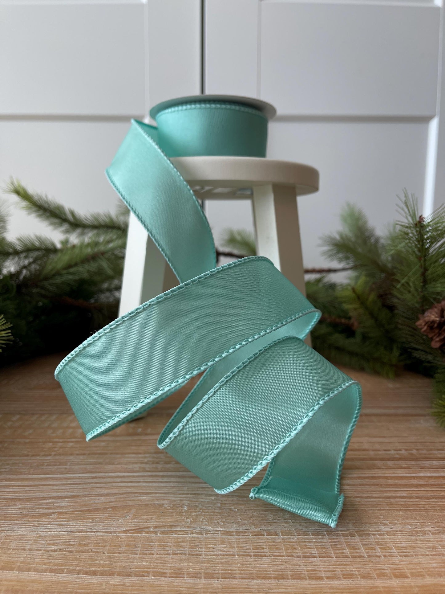 1.5" Aqua Wired Ribbon, Aqua Ribbon, Wired Ribbon, Spring Ribbon, Summer Ribbon, Pastel Ribbon, Seasonal Decor Ribbon