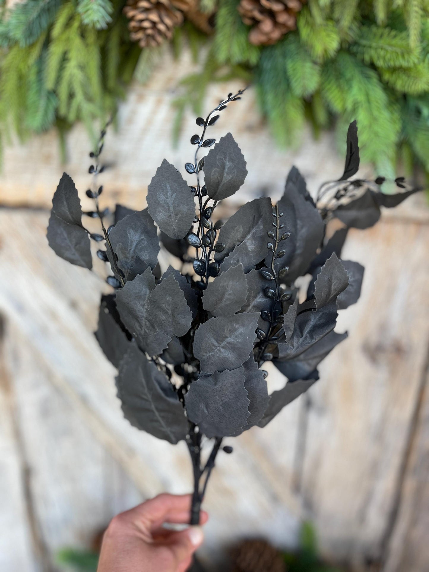 21" Black Greenery Bush, Black Leaves Bush, Black Filler Bush, Halloween Floral, Black Artificial Greenery, 57207BK