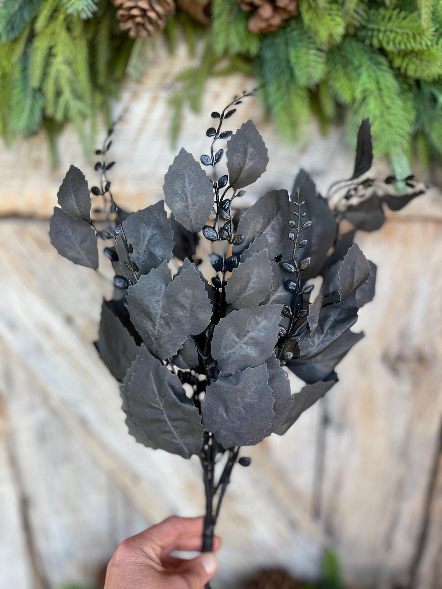 21" Black Greenery Bush, Black Leaves Bush, Black Filler Bush, Halloween Floral, Black Artificial Greenery, 57207BK
