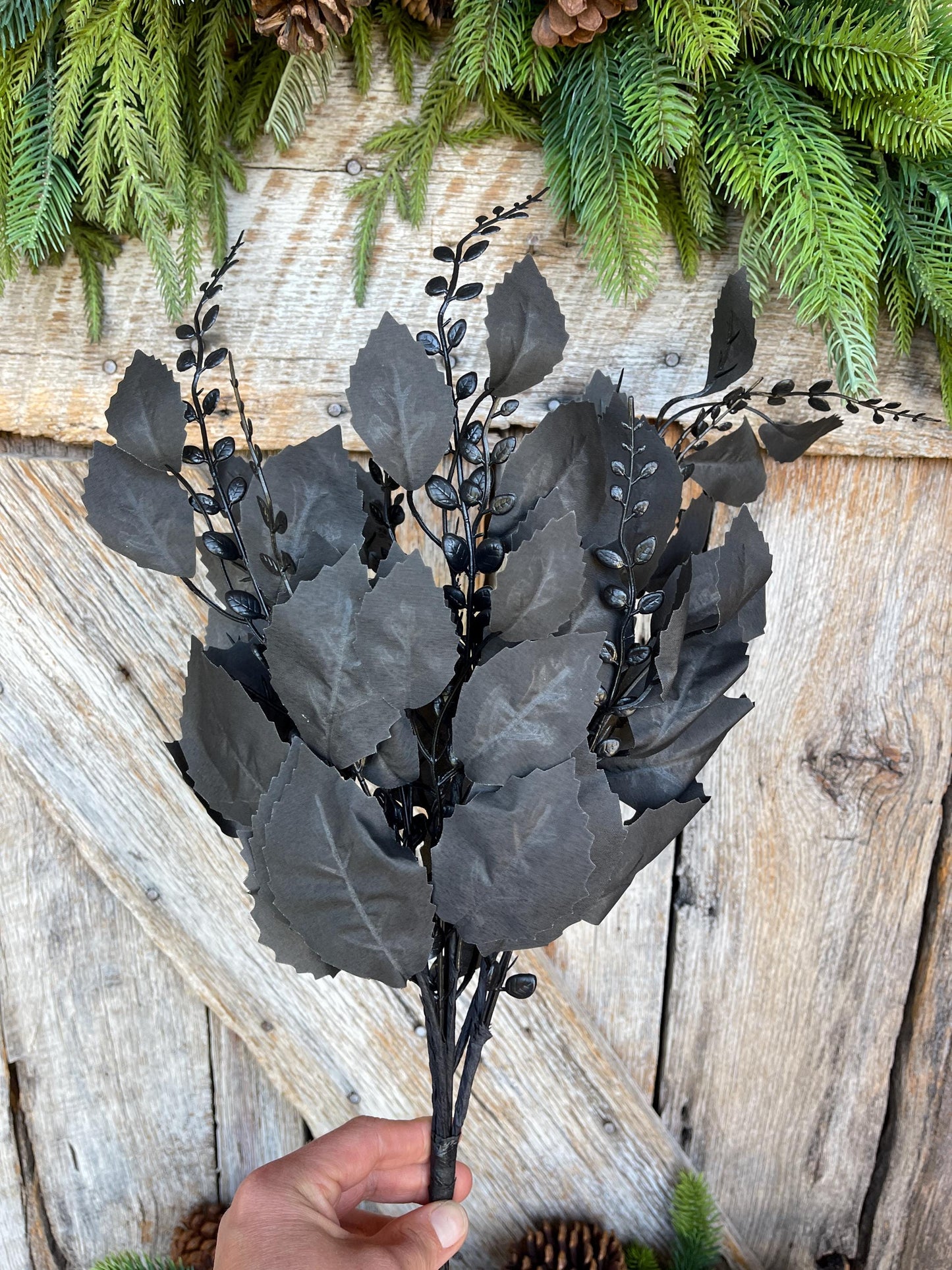 21" Black Greenery Bush, Black Leaves Bush, Black Filler Bush, Halloween Floral, Black Artificial Greenery, 57207BK