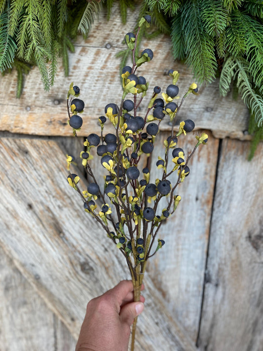 22" Wild Blue Berry Fall Spray, Artificial Berry Spray, Berry Floral Spray,Dark Blue Berries