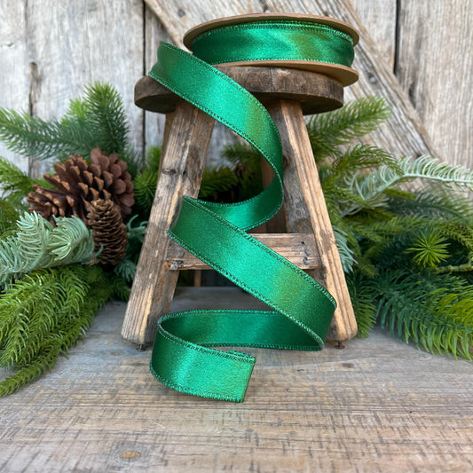 1" Emerald Green Satin Ribbon, Christmas Ribbon, Shimmer Satin Ribbon