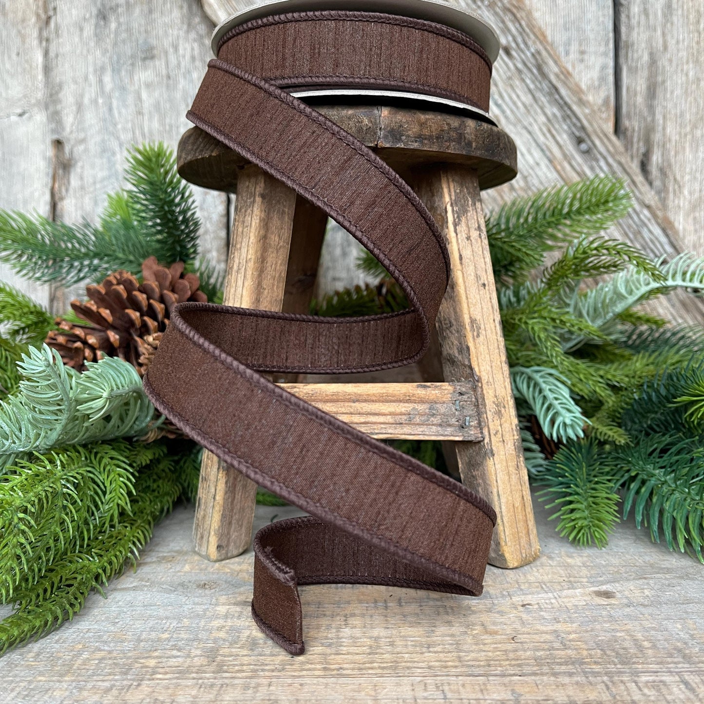 1” Chocolote Brown Dupioni Ribbon, Fall ribbon, Christmas ribbon