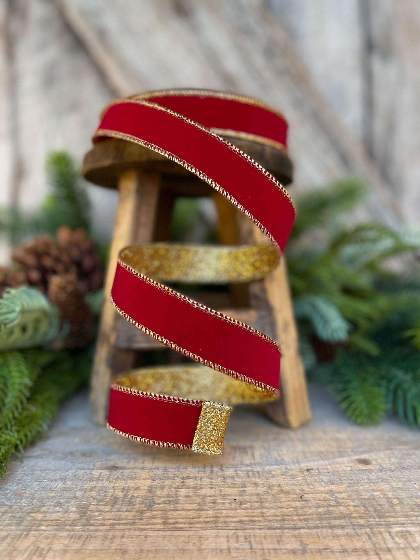 1" Red Gold Ribbon, Red Gold Gleam Ribbon, Farrisilk Ribbon, Wired Ribbon, Christmas Ribbon, Narrow Ribbon, Christmas Tree Ribbon