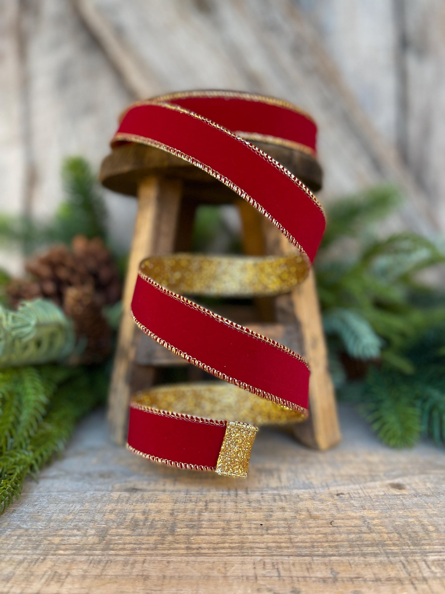 1" Red Gold Ribbon, Red Gold Gleam Ribbon, Farrisilk Ribbon, Wired Ribbon, Christmas Ribbon, Narrow Ribbon, Christmas Tree Ribbon