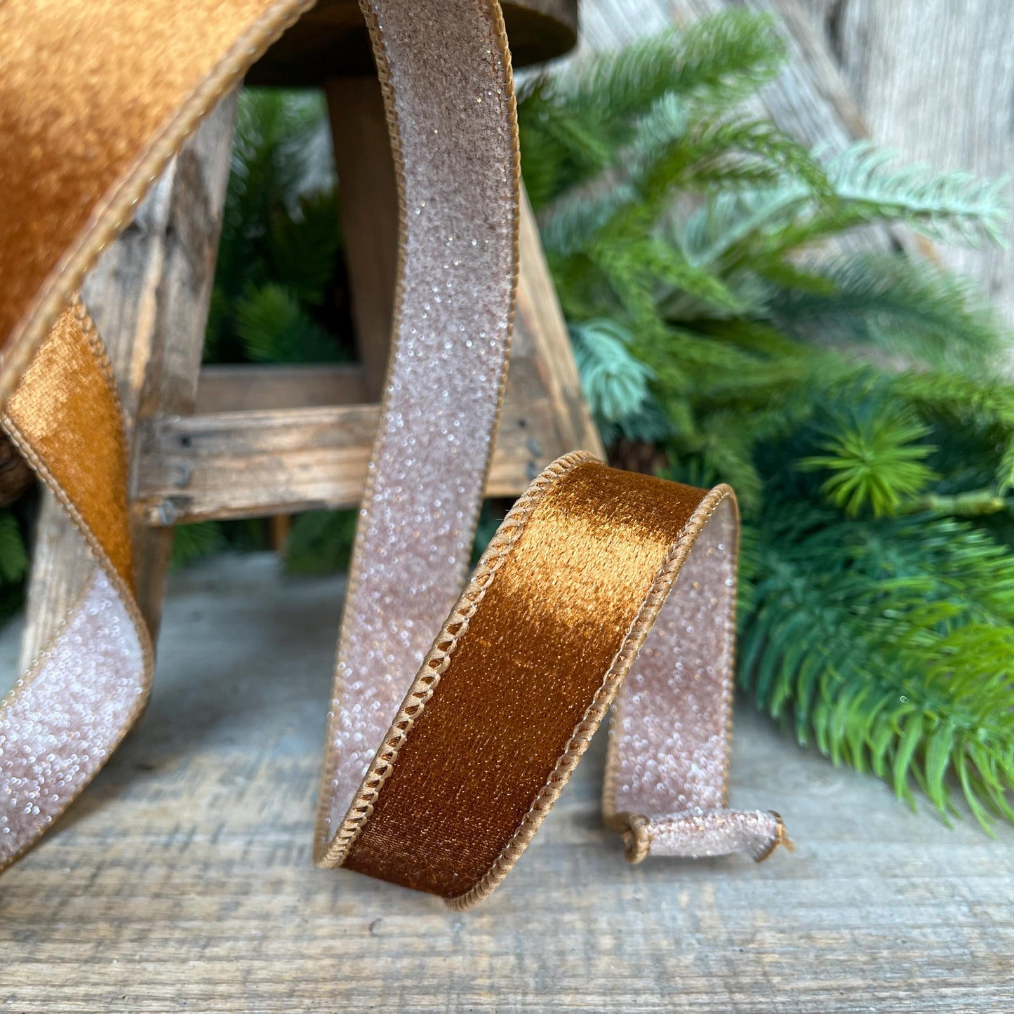 1" Pecan Brown Velvet Ribbon, Farrisilk Ribbon, Brown Ribbon, Christmas Ribbon, Plush Stardust ribbon, Designer Ribbon, RS206-35