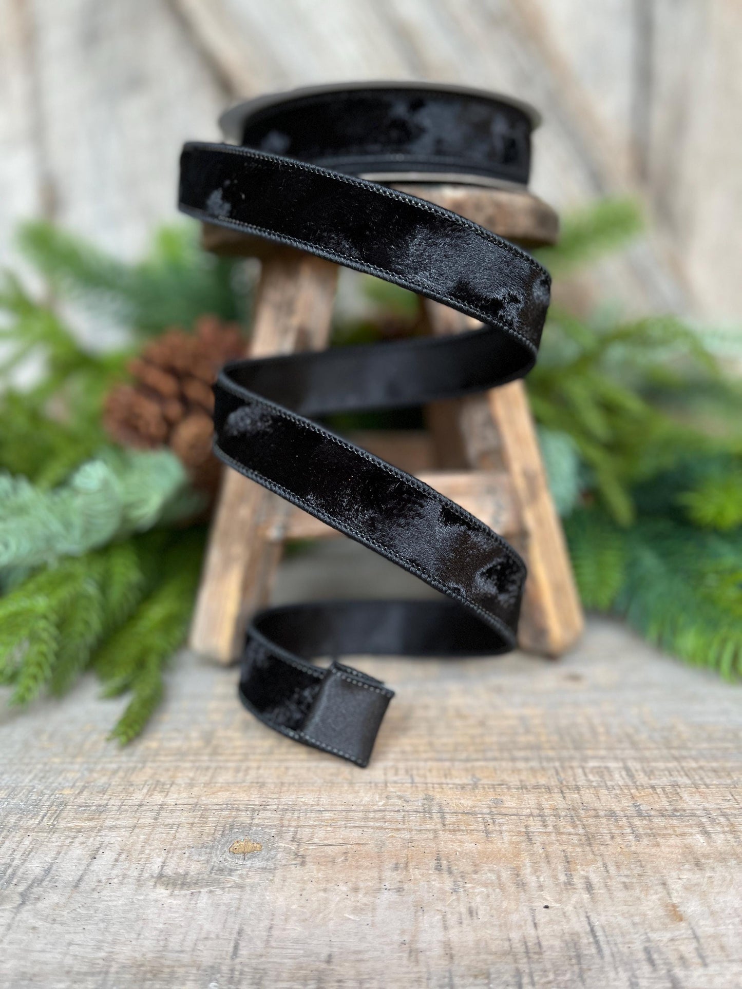 1” Black Silken Velvet Ribbon, Farrisilk ribbon, Velvet ribbon