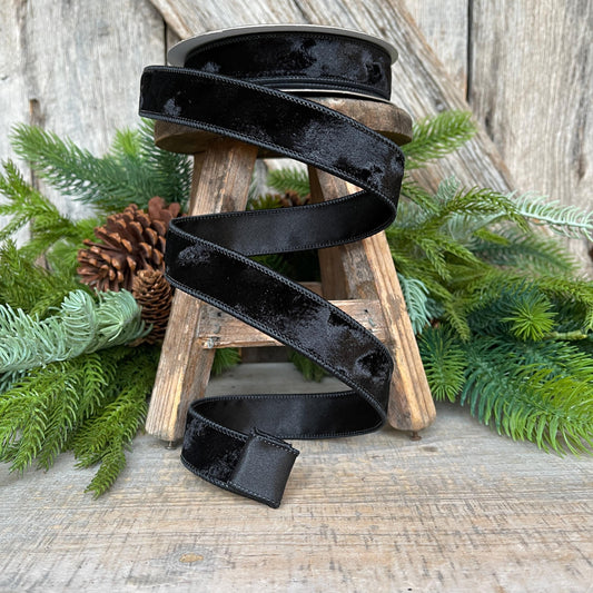 1” Black Silken Velvet Ribbon, Farrisilk ribbon, Velvet ribbon