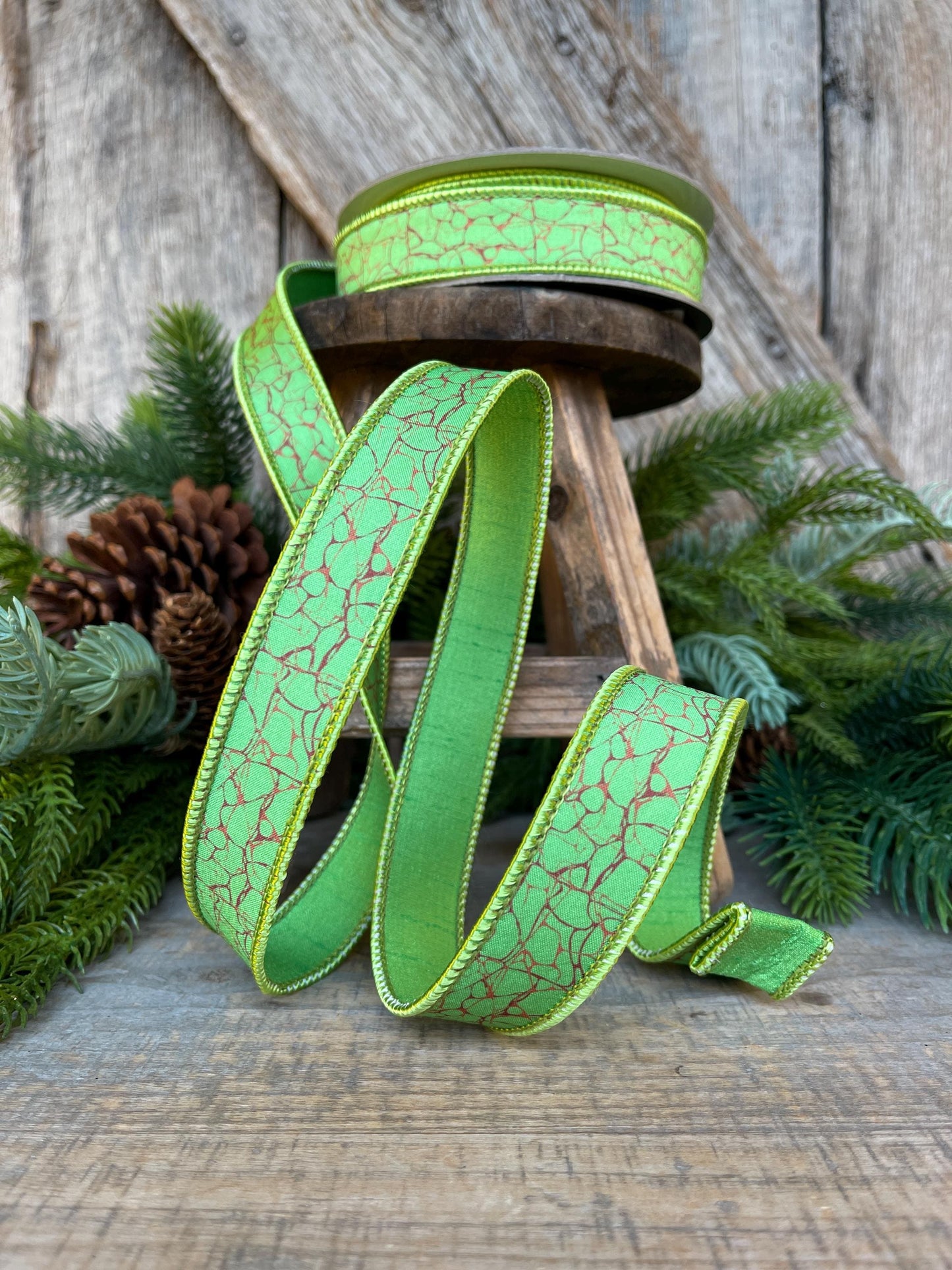 1" Lime Green Halloween Ribbon, Lime Labyrinth Ribbon, Farrisilk Ribbon, Halloween Ribbon, Wired Ribbon, HR045-61