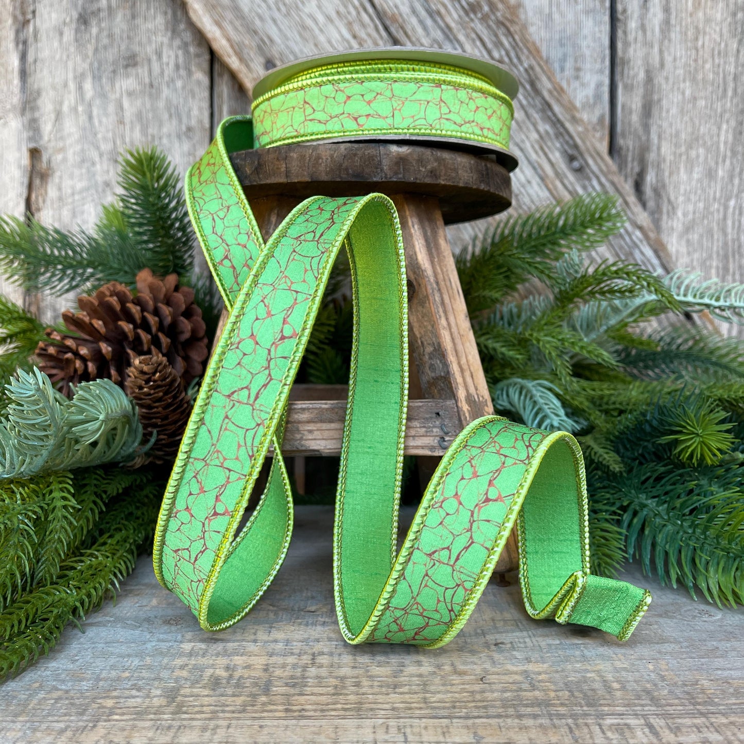 1" Lime Green Halloween Ribbon, Lime Labyrinth Ribbon, Farrisilk Ribbon, Halloween Ribbon, Wired Ribbon, HR045-61