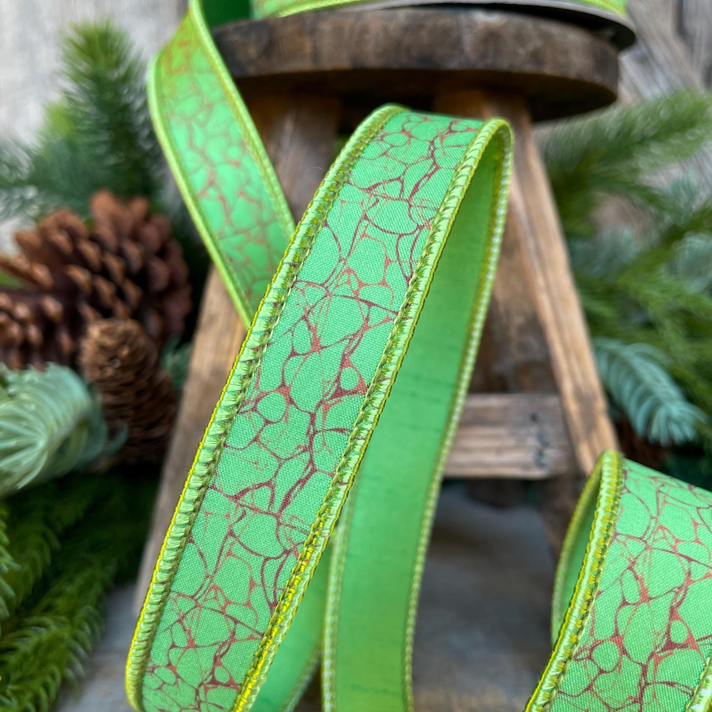 1" Lime Green Halloween Ribbon, Lime Labyrinth Ribbon, Farrisilk Ribbon, Halloween Ribbon, Wired Ribbon, HR045-61