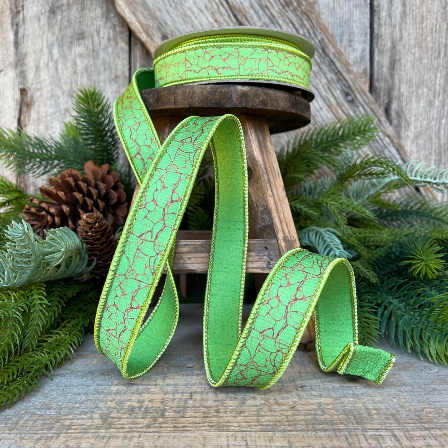 1" Lime Green Halloween Ribbon, Lime Labyrinth Ribbon, Farrisilk Ribbon, Halloween Ribbon, Wired Ribbon, HR045-61