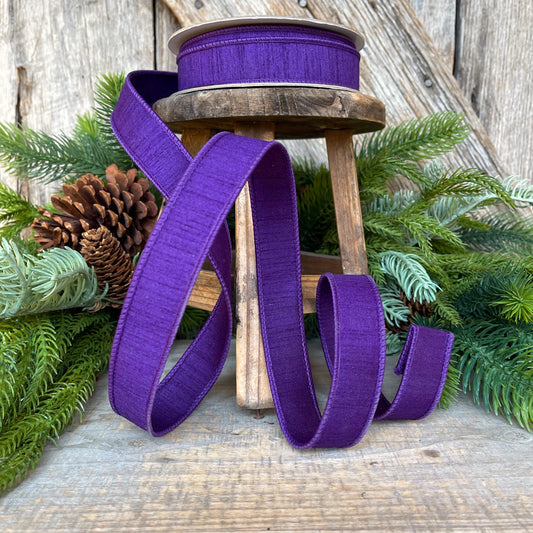 1” Purple Amethyst Dupion Ribbon, Farrisilk ribbon, wired ribbon