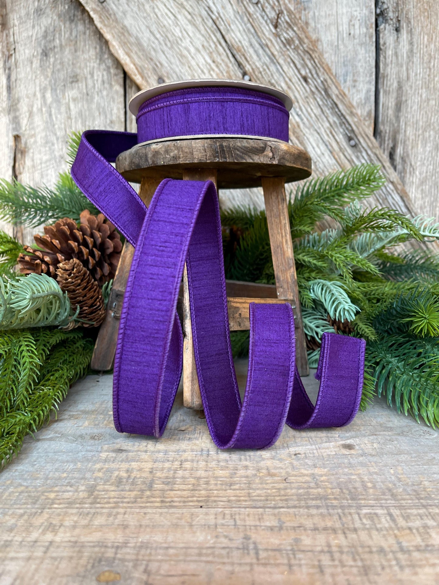 1” Purple Amethyst Dupion Ribbon, Farrisilk ribbon, wired ribbon