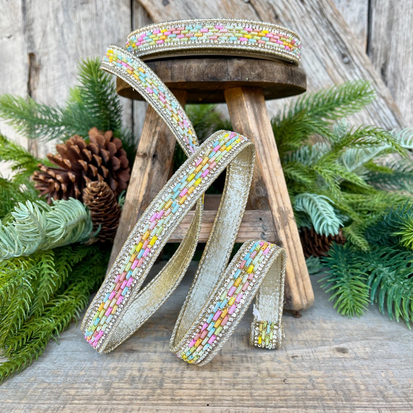 3/4" Sprinkles Ribbon, Farrisilk Ribbon, Beaded RIbbon, Pastel Sprinkle Ribbon, Candy Ribbon, Designer Ribbon, Christmas Ribbon,RK781-32