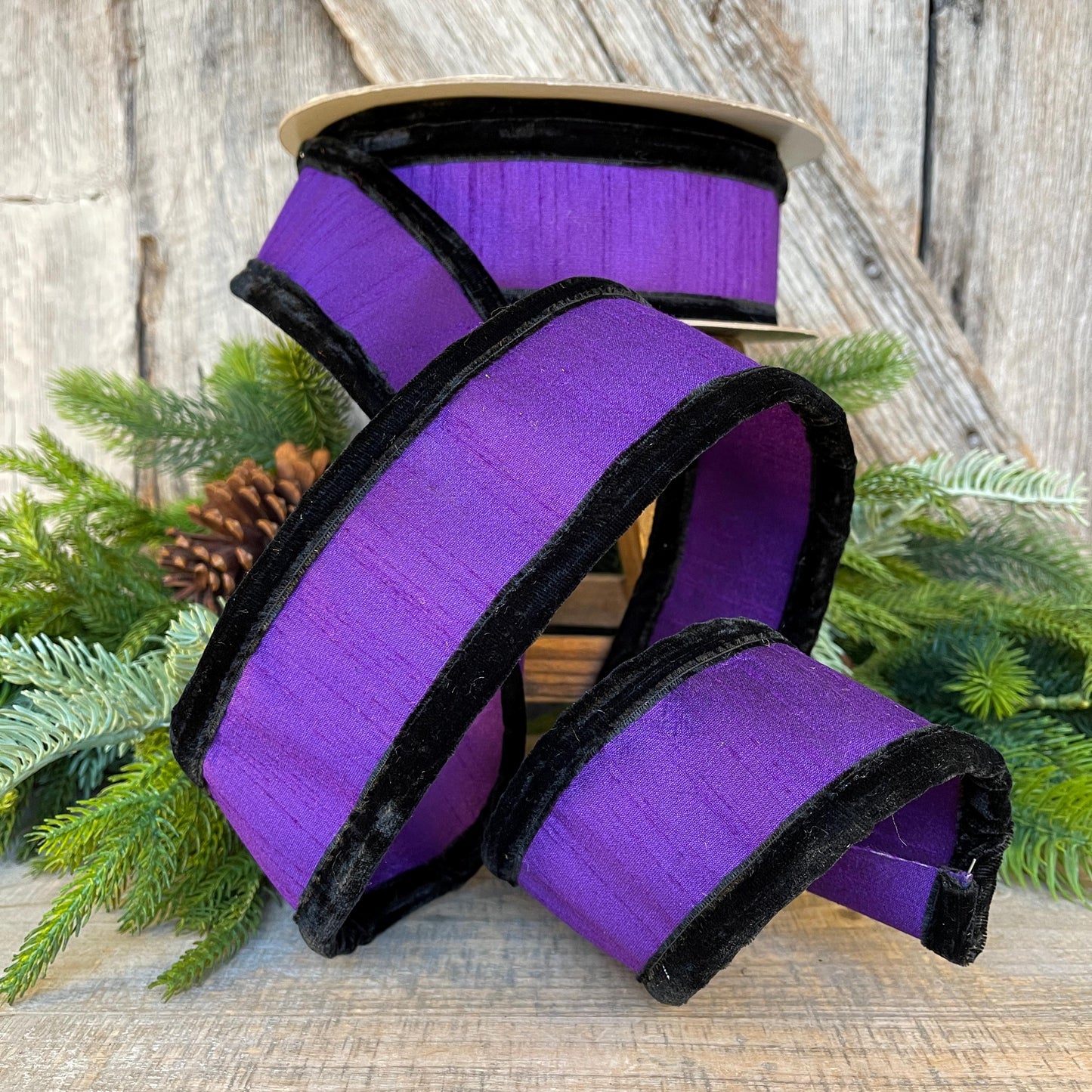 2.5" Purple Black Halloween Ribbon, Farrisilk Ribbon, Halloween Puffs Ribbon