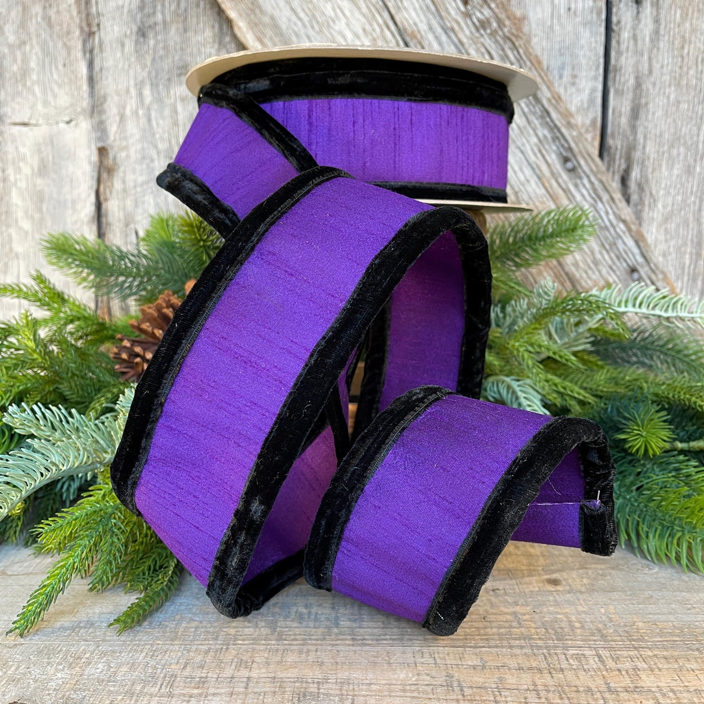 2.5" Purple Black Halloween Ribbon, Farrisilk Ribbon, Halloween Puffs Ribbon