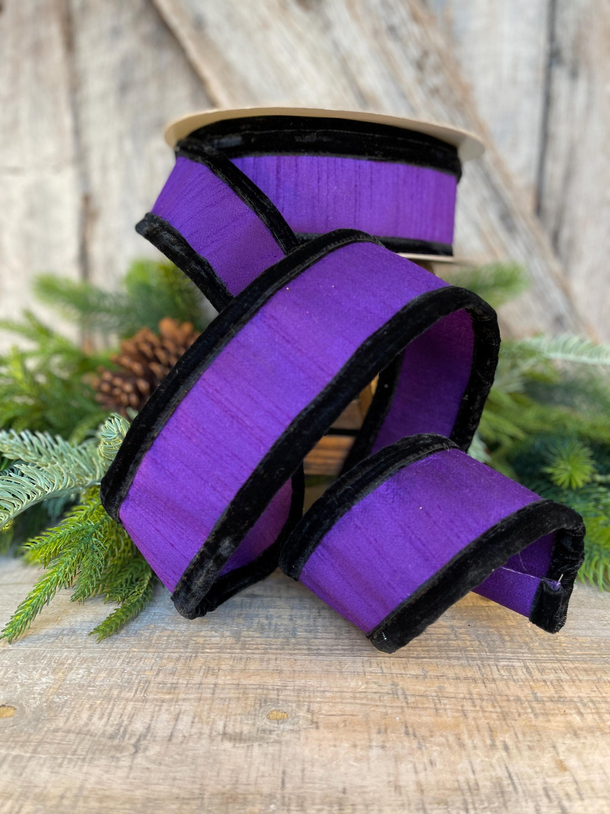 2.5" Purple Black Halloween Ribbon, Farrisilk Ribbon, Halloween Puffs Ribbon