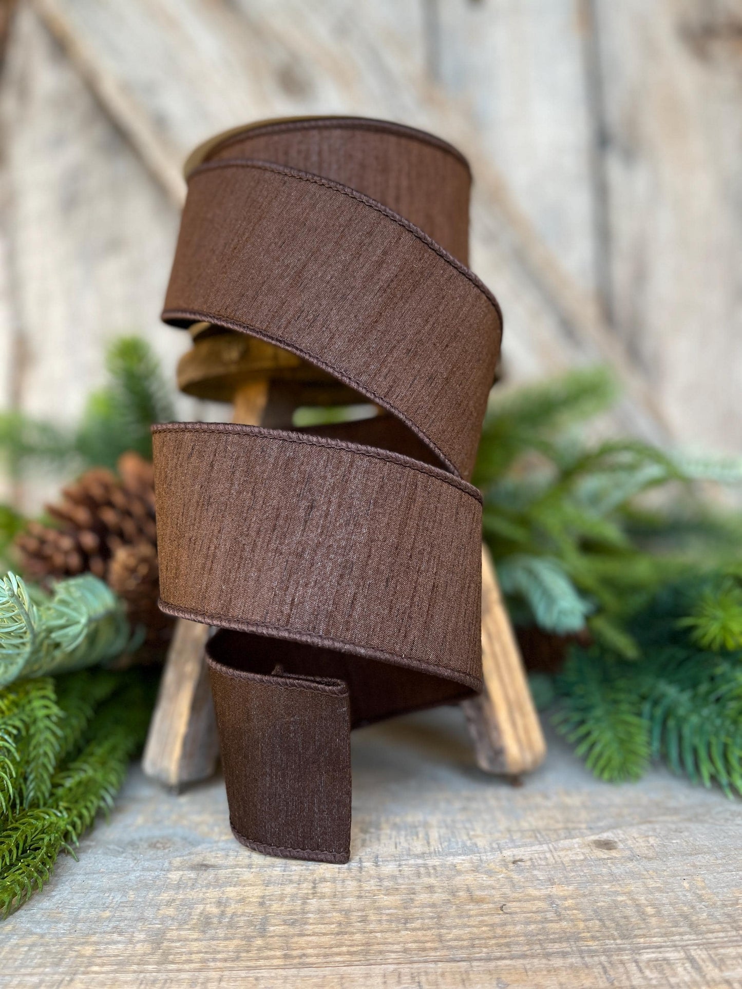 1” Chocolote Brown Dupioni Ribbon, Fall ribbon, Christmas ribbon, Woodsy colored Ribbon, Wired Ribbon, Farrisilk ribbon, RK608-23