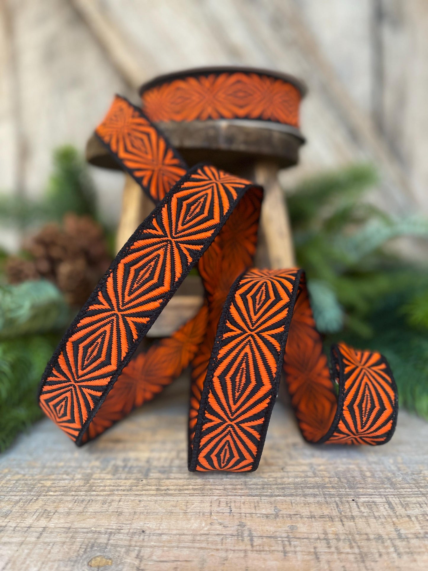 1" Halloween Ribbon, Orange Spider Ribbon, Farrisilk Ribbon, Orange Black Ribbon, Designer Ribbon, HR034-87, Wired Ribbon