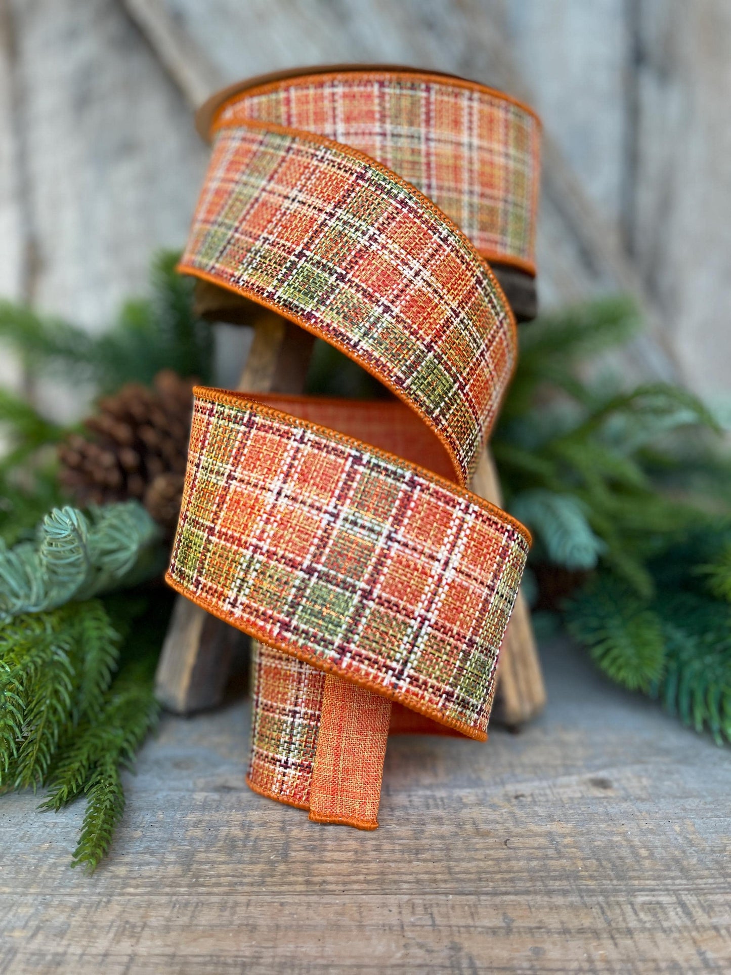 2.5" Fall Plaid Ribbon, Farrisilk Ribbon, Autumn Tweed Ribbon, Orange Plaid Ribbon, Wired Ribbon, RS252-52