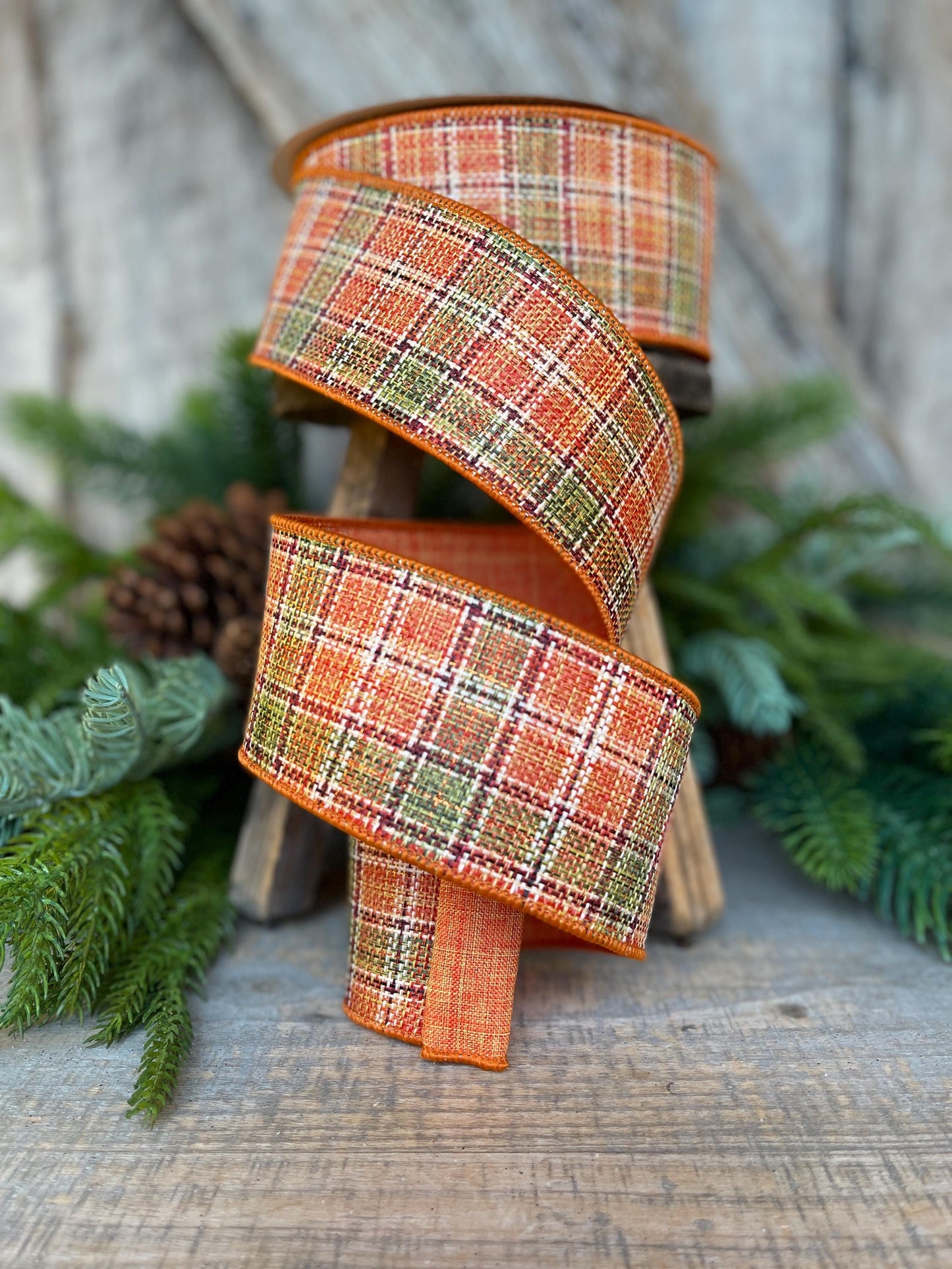2.5" Fall Plaid Ribbon, Farrisilk Ribbon, Autumn Tweed Ribbon, Orange Plaid Ribbon, Wired Ribbon, RS252-52