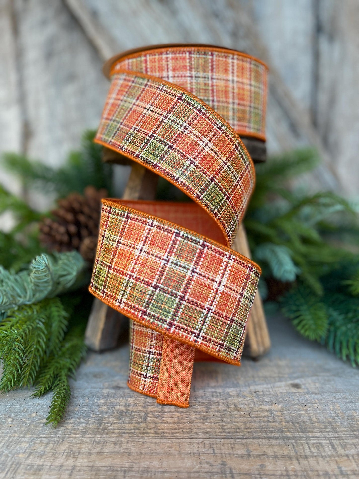 2.5" Fall Plaid Ribbon, Farrisilk Ribbon, Autumn Tweed Ribbon, Orange Plaid Ribbon, Wired Ribbon, RS252-52