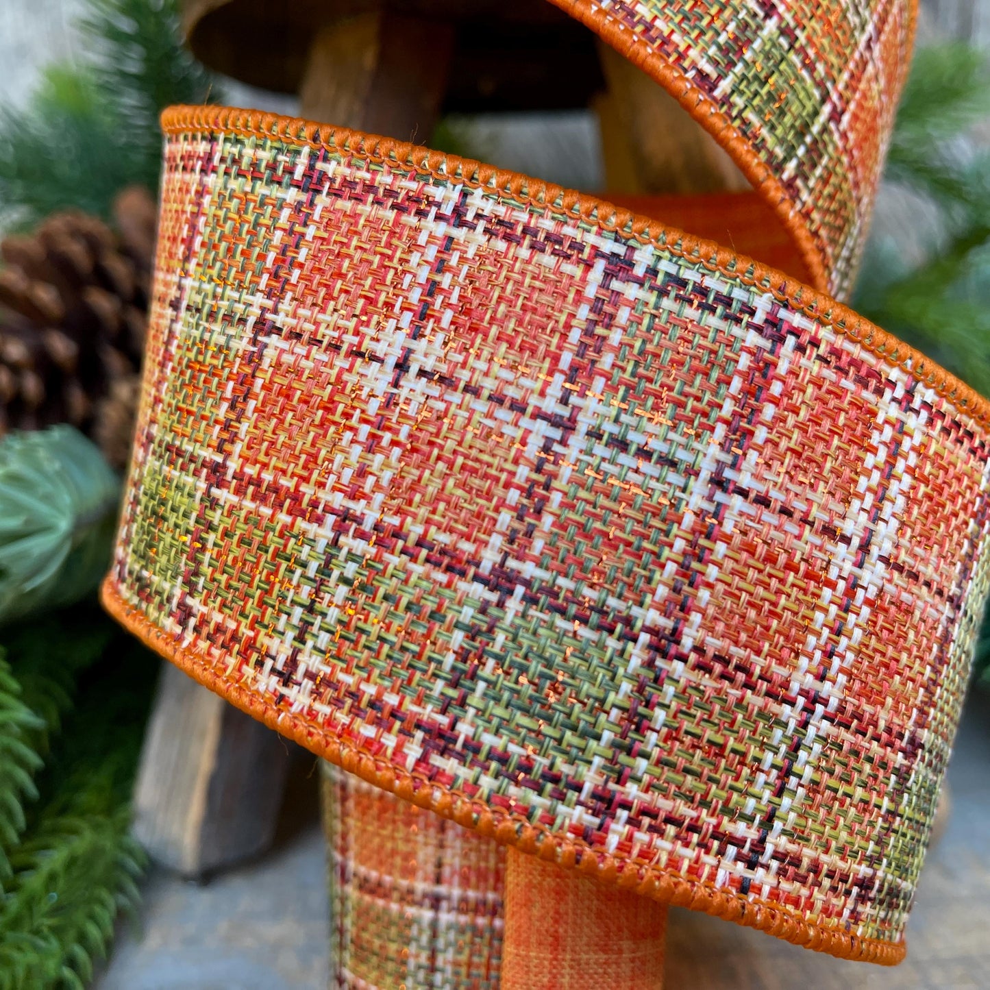 2.5" Fall Plaid Ribbon, Farrisilk Ribbon, Autumn Tweed Ribbon, Orange Plaid Ribbon, Wired Ribbon, RS252-52